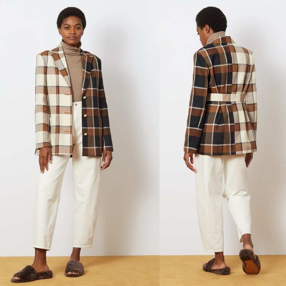Staud Pepper Coat in Mixed Plaid 10 NWT